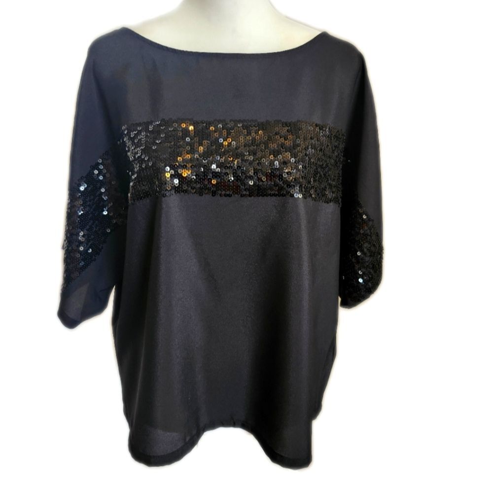 Express Black Oversized Dolman Sleeve Blouse W/ Black Sequins, M - Picture 2 of 10